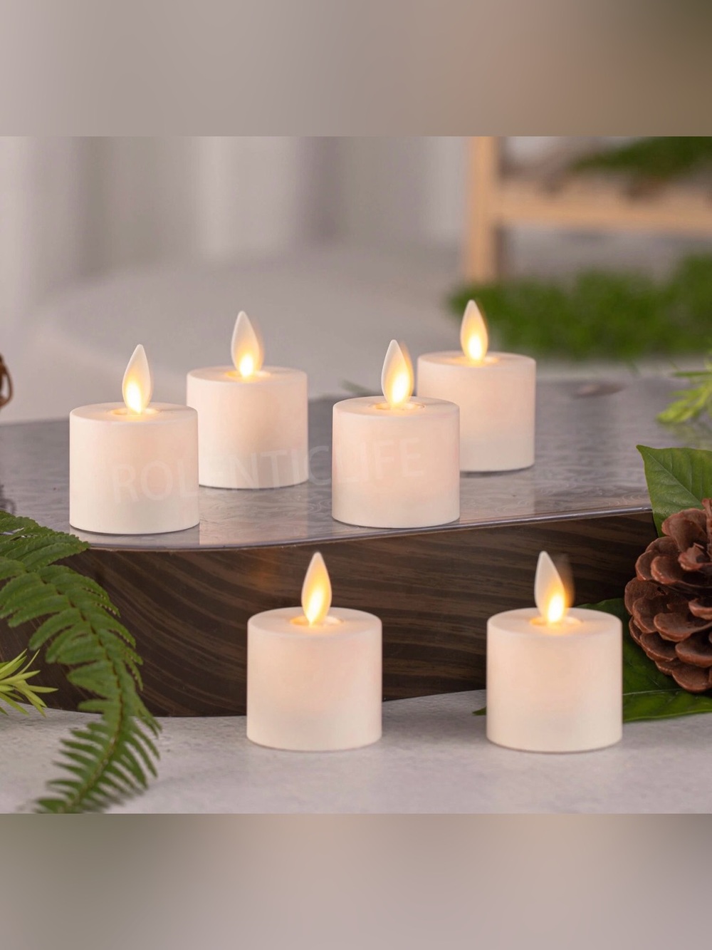 Set of 6 Luminara Tea Light Candles w/Timer & Real-Flame Effect - 1.4"x2"